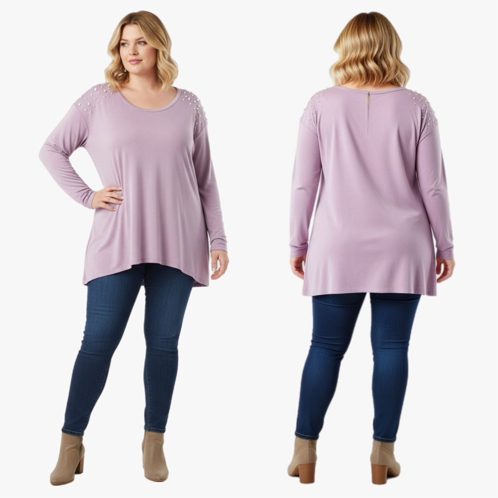 Lane Bryant Pearl Detail Lilac Purple Long Sleeve TunicPlus Size 14/16 - Picture 1 of 7